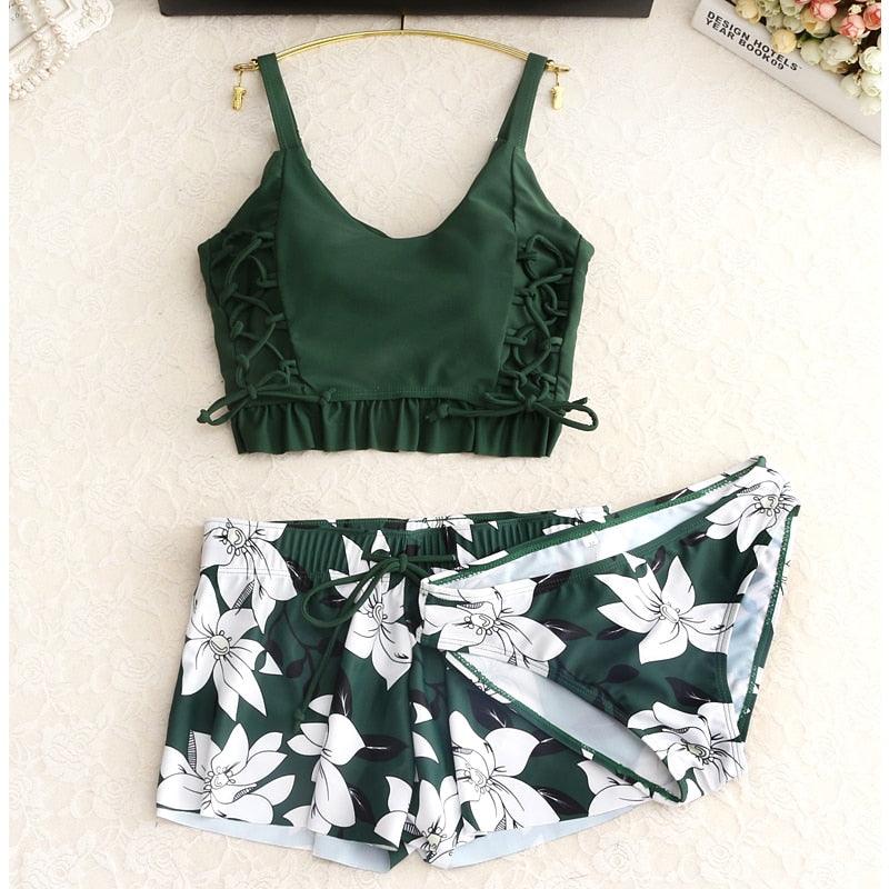Vintage printed floral swimsuit thick swimsuit swimsuit beachwear bikini skirt - melvincucci