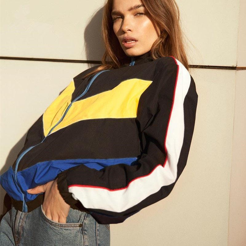 Waatfaak Spring Autumn Jacket Women Oversize Black Patchwork Bomber Jacket Patched Windbreaker Zipper Up Coats And Jackets Women - melvincucci