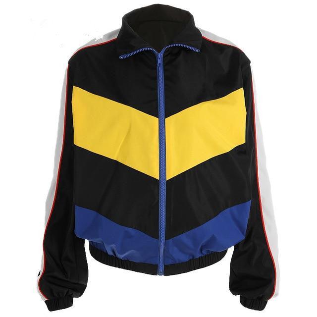Waatfaak Spring Autumn Jacket Women Oversize Black Patchwork Bomber Jacket Patched Windbreaker Zipper Up Coats And Jackets Women - melvincucci