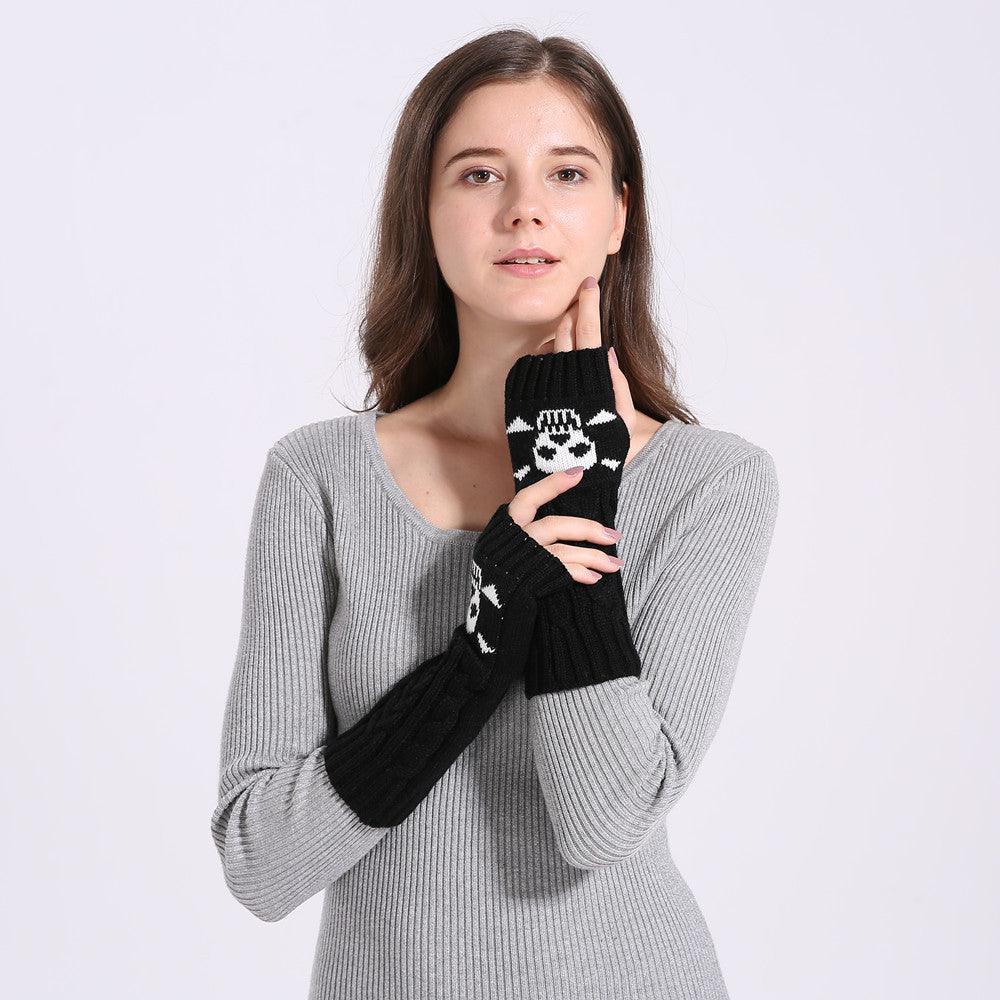 Warm Twisted Skull Knit Short Gloves With Wool - melvincucci