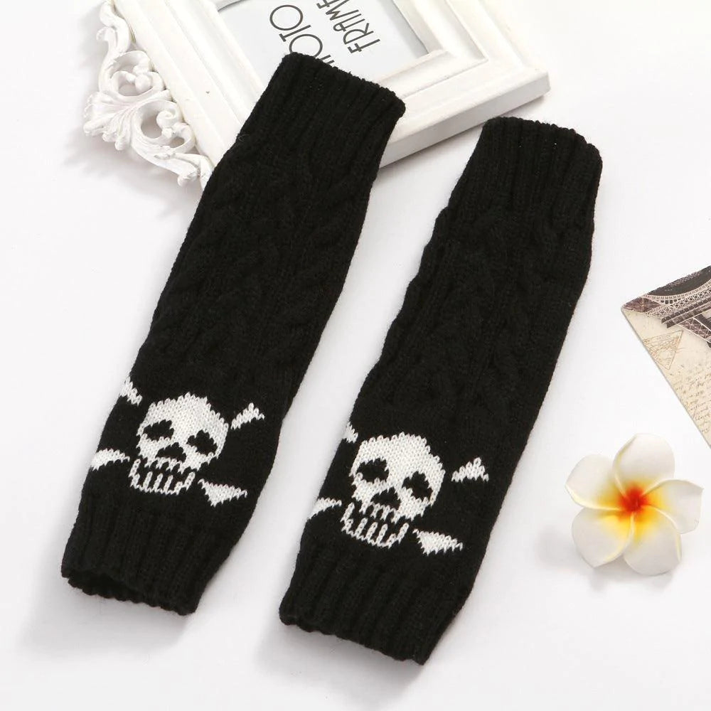 Warm Twisted Skull Knit Short Gloves With Wool - melvincucci
