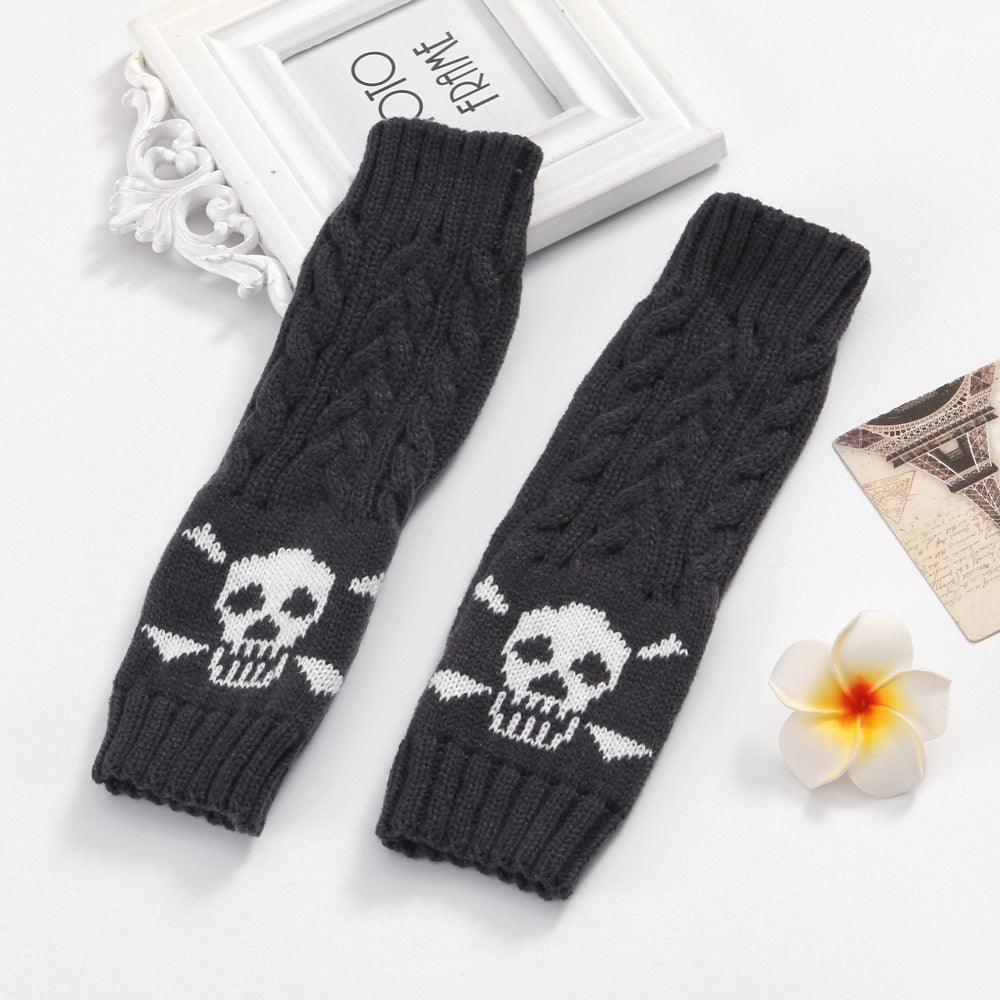 Warm Twisted Skull Knit Short Gloves With Wool - melvincucci