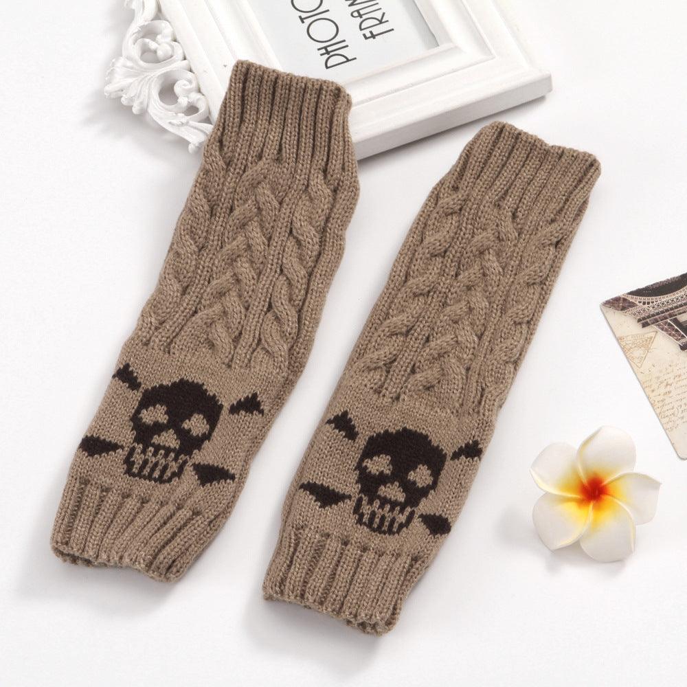 Warm Twisted Skull Knit Short Gloves With Wool - melvincucci