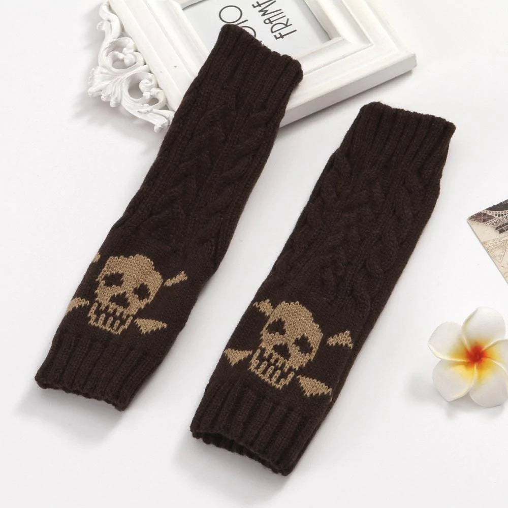 Warm Twisted Skull Knit Short Gloves With Wool - melvincucci