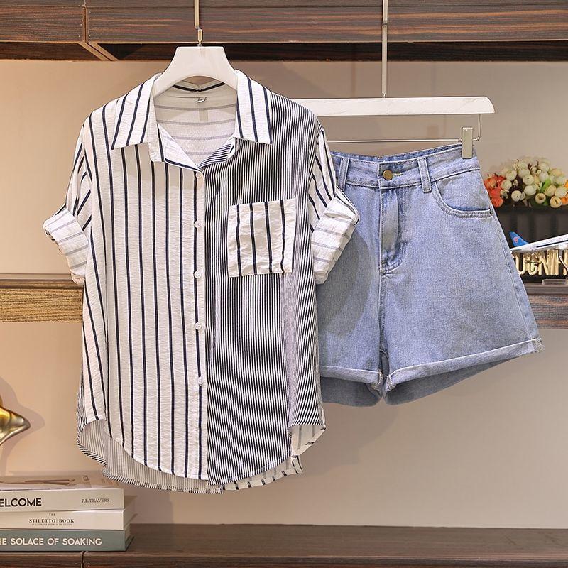 Western Style Shirt Women Cover Belly Slimming Denim Shorts Suit - melvincucci