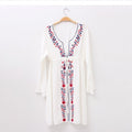 White Embroidered Long Sleeve Beachwear Cover Up Boho Dress - melvincucci
