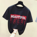 White glitter short-sleeved t-shirt women cotton top t-shirt - melvincucci