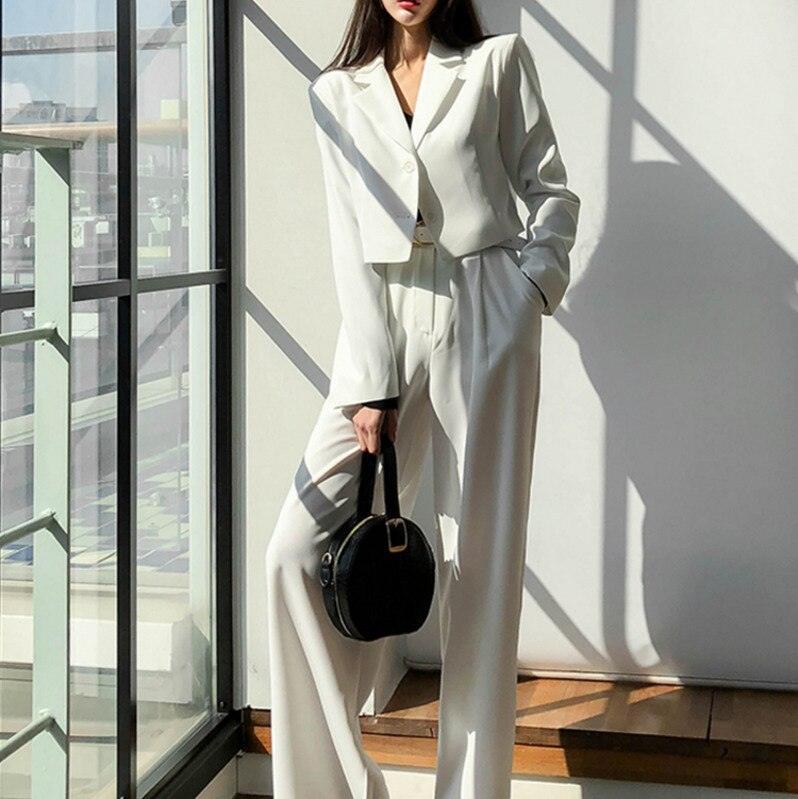 White suit short coat wide leg pants suit - melvincucci