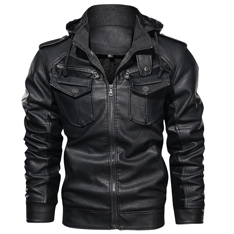 Winter And Autumn Men PU Jacket Pocket Fit Leather Coats Motorcycle Slim Male Jacket - melvincucci