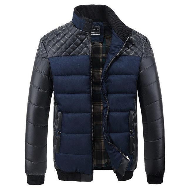 Winter Fashion Men's Jackets and Coats Outerwear 4XL PU Patchwork Stitching Self-cultivation Collar - melvincucci