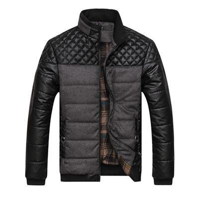 Winter Fashion Men's Jackets and Coats Outerwear 4XL PU Patchwork Stitching Self-cultivation Collar - melvincucci