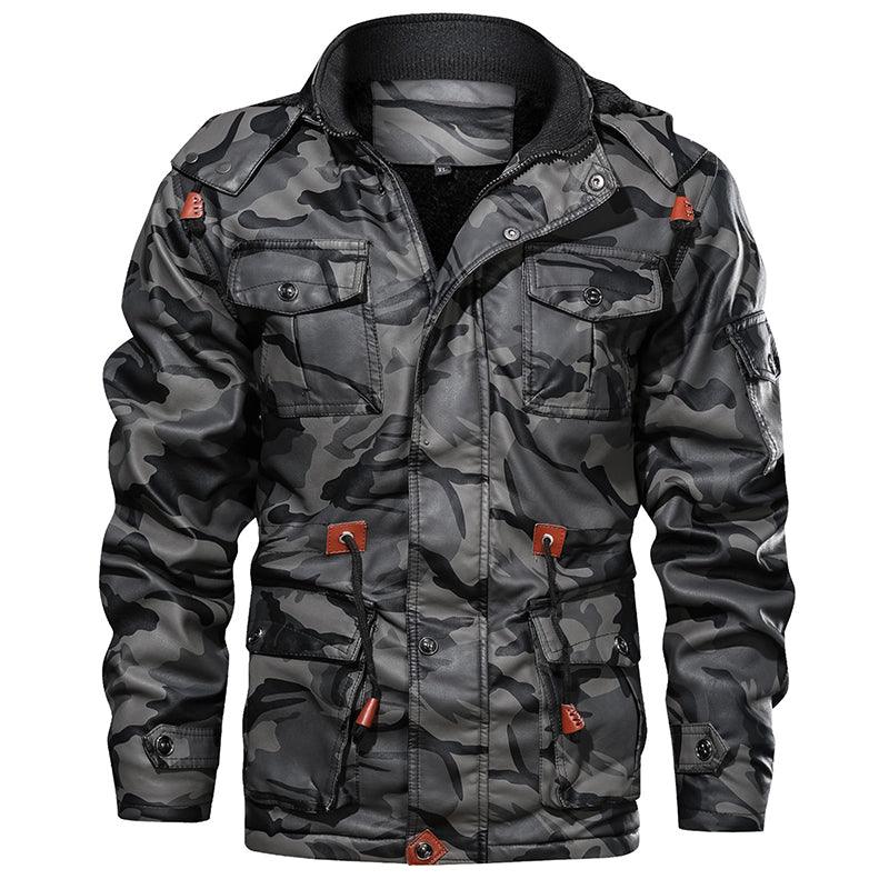 Winter Men Leather Jacket Thick Military Hooded Men Coats - melvincucci