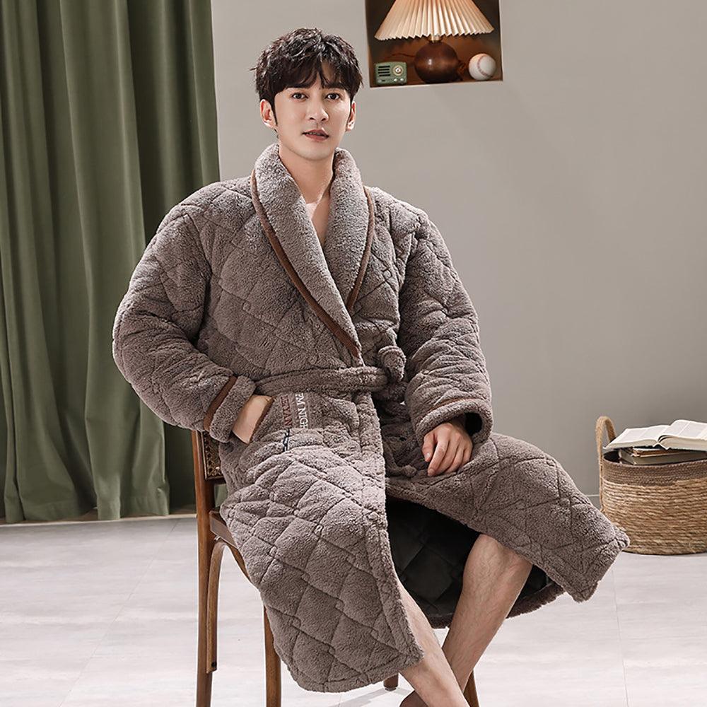 Winter Men's Bathrobe Terry Bathrobe 3 Layer Flannel - melvincucci