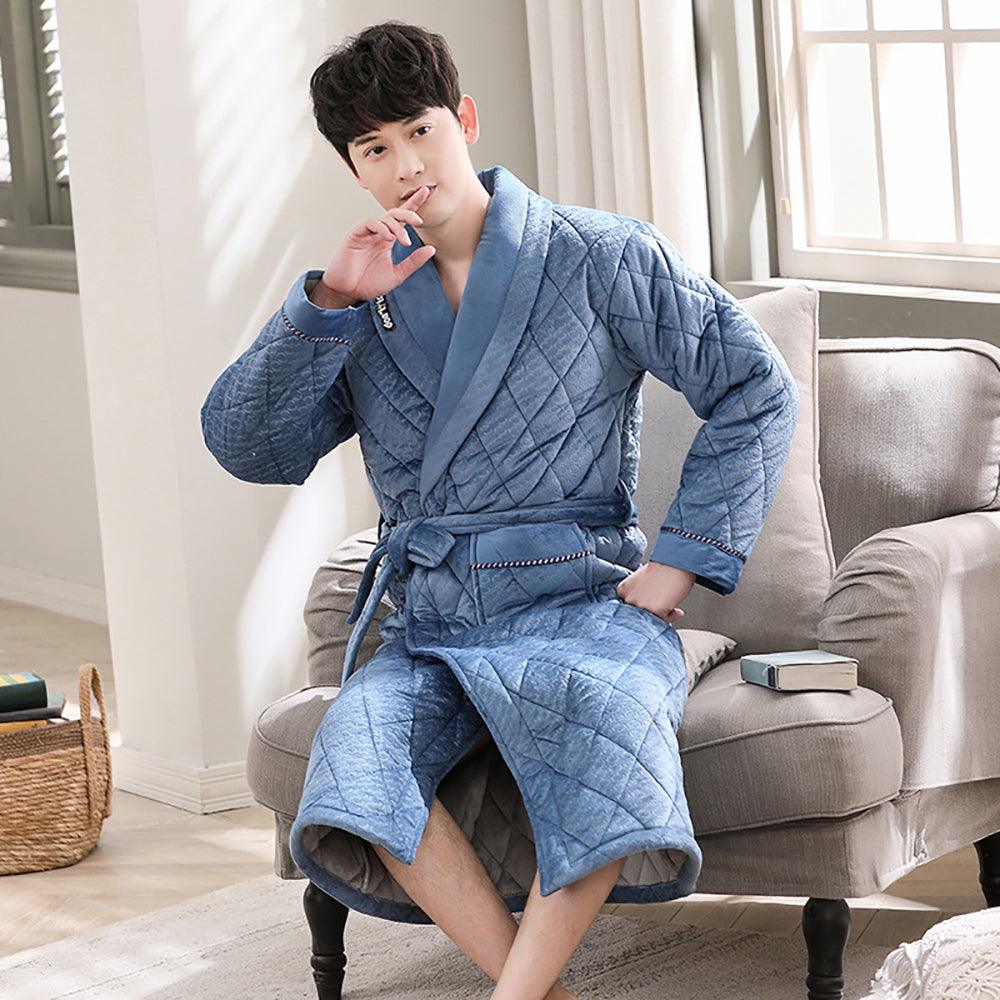 Winter Men's Bathrobe Terry Bathrobe 3 Layer Flannel - melvincucci