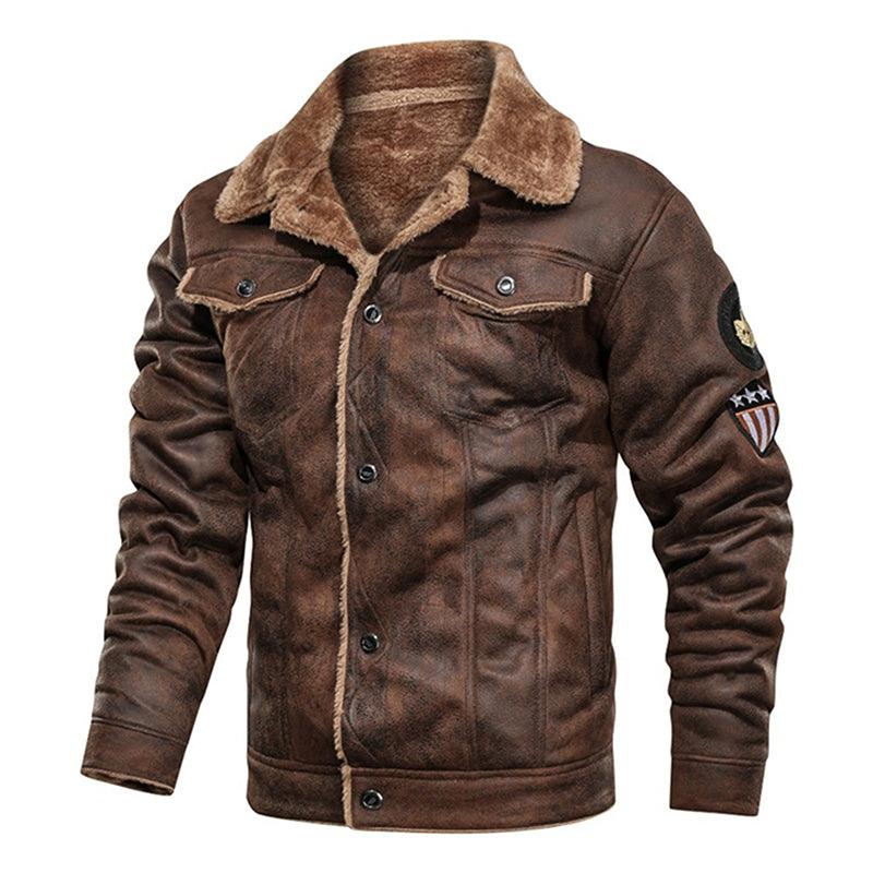 Winter Men Turn-down Collar Leather Jacket Outwear Warm Pilot Coats Windbreak - melvincucci
