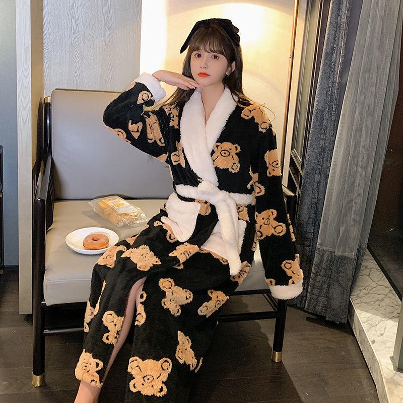 Winter Nightgown Women Coral Fleece Plus Velvet Thick Bathrobe Cute - melvincucci