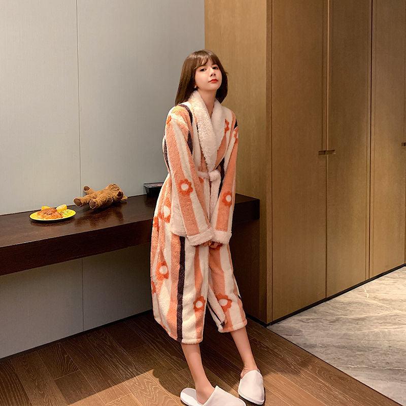 Winter Nightgown Women Coral Fleece Plus Velvet Thick Bathrobe Cute - melvincucci
