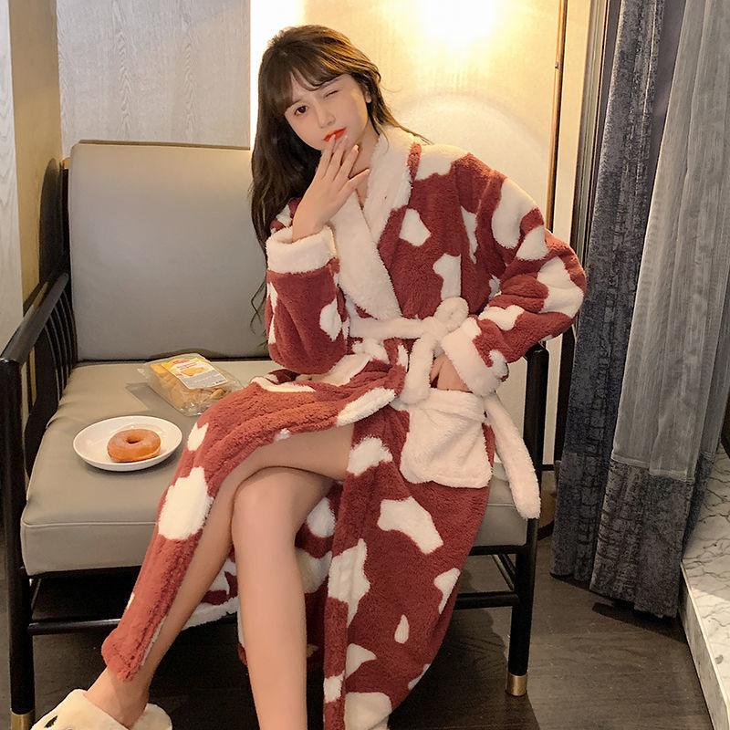 Winter Nightgown Women Coral Fleece Plus Velvet Thick Bathrobe Cute - melvincucci