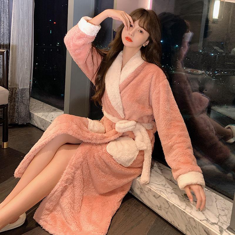 Winter Nightgown Women Coral Fleece Plus Velvet Thick Bathrobe Cute - melvincucci