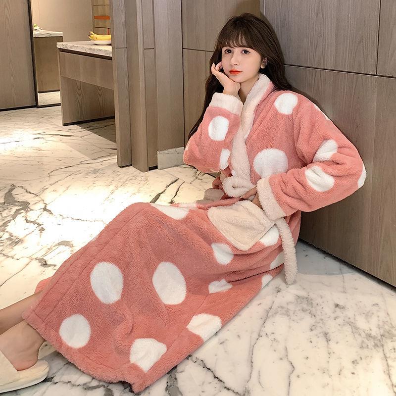 Winter Nightgown Women Coral Fleece Plus Velvet Thick Bathrobe Cute - melvincucci