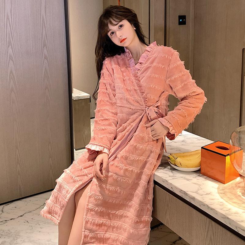 Winter Nightgown Women Coral Fleece Plus Velvet Thick Bathrobe Cute - melvincucci