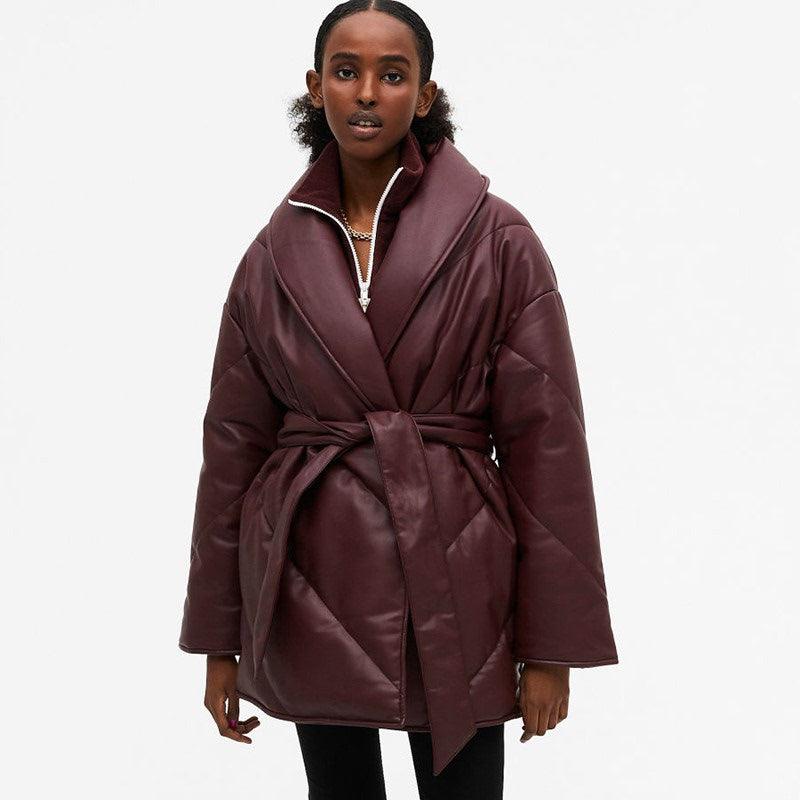 Winter Parkas For Women Loose Leather Coats Ladies Jackets - melvincucci