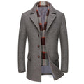 Winter Thick Men Wool Jackets Scarf Detachable Collar Fit Men Overcoats - melvincucci