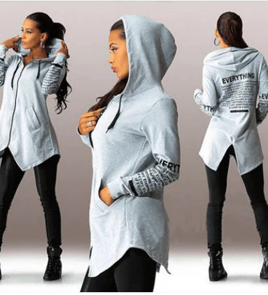 Winter Women Hoodies Sweatshirts Letter Print Plus Zipper Irregular Top Sportswear - melvincucci