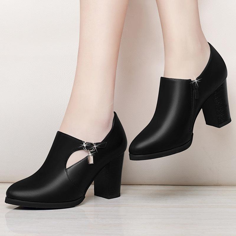 With all-match shoes 2021 spring new high-heeled shoes with thick women and middle-aged lady mother shoe leather shoes - melvincucci