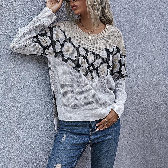 Women Animal Print Sweater Women Loose Round Neck - melvincucci