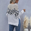 Women Animal Print Sweater Women Loose Round Neck - melvincucci