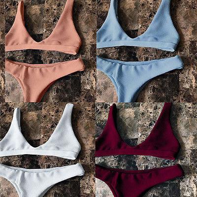 Women Bikini Set Swimwear Padded solid Bathing Beachwear - melvincucci