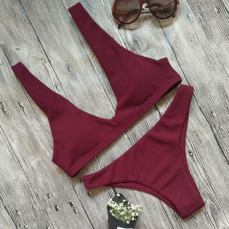 Women Bikini Set Swimwear Padded solid Bathing Beachwear - melvincucci