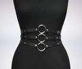 Women Black Leather Waist Belts Sexy Body Harness 3 Layer PU Metal Hoop Patchwork Rivet Belt for Lady - melvincucci