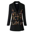 Women Black Slim-Fit Embroidered Lettering Blazer - melvincucci