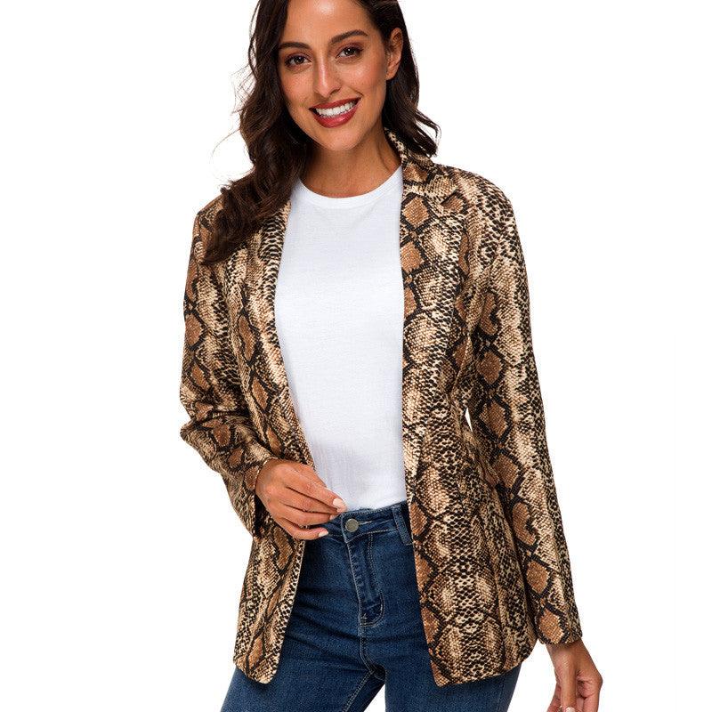 Women Blazer Basic Jacket Snake Skin Print Jackets T - melvincucci