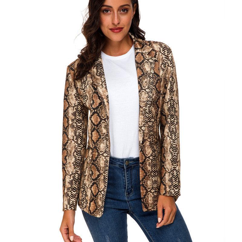 Women Blazer Basic Jacket Snake Skin Print Jackets T - melvincucci