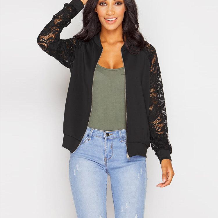 Women Bomber Jacket With Lace - melvincucci