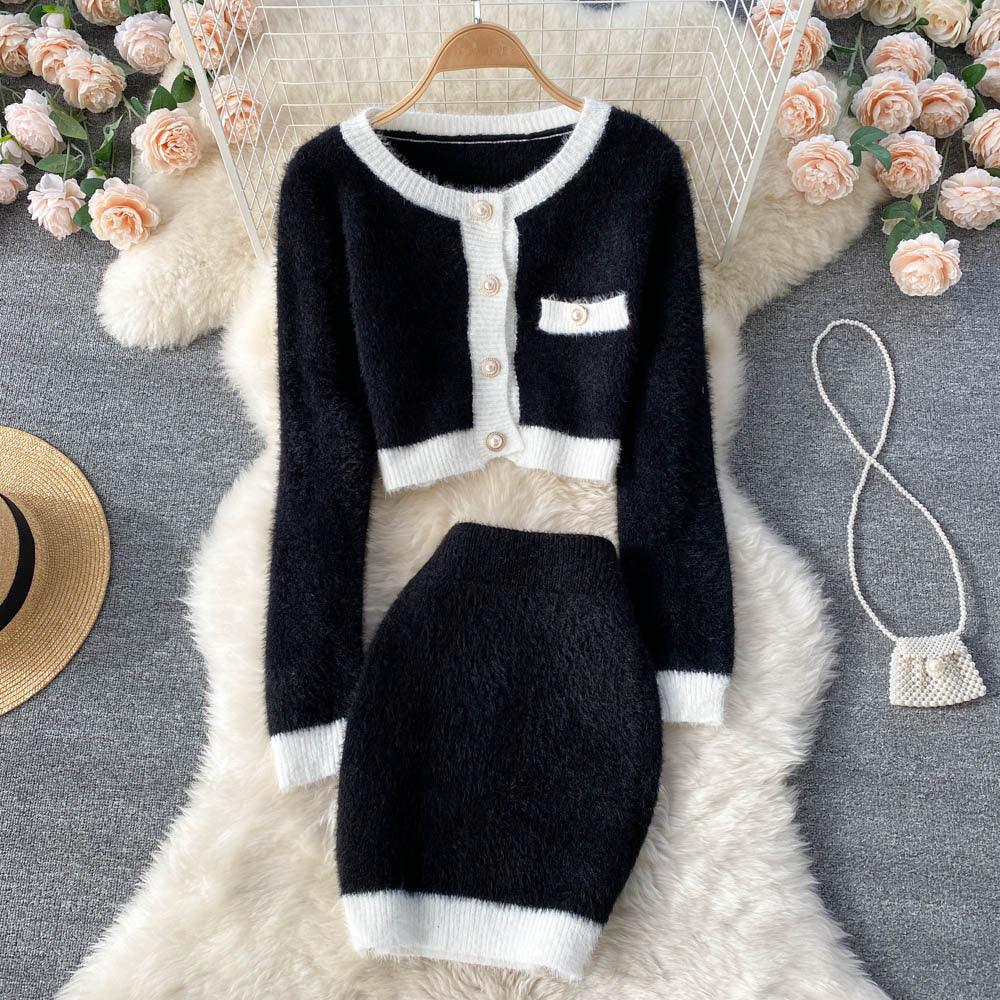 Women Cardigan Sweater Skirt Two-Piece Suit - melvincucci