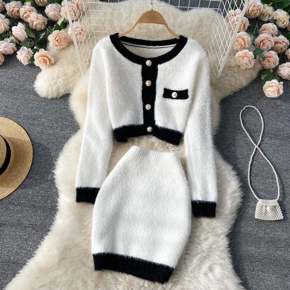 Women Cardigan Sweater Skirt Two-Piece Suit - melvincucci