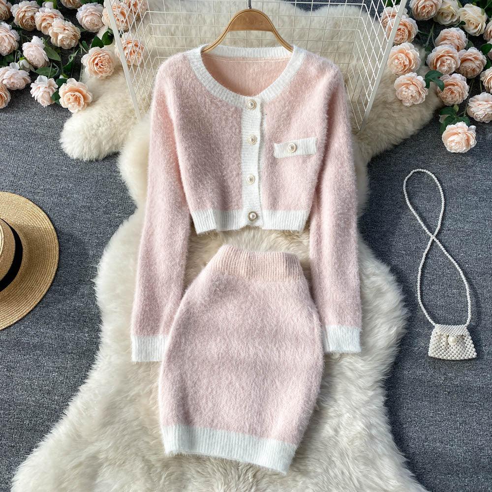 Women Cardigan Sweater Skirt Two-Piece Suit - melvincucci
