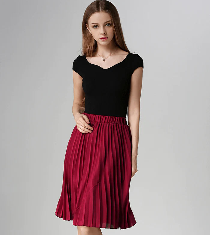 Women Chiffon Pleated Vintage High Waist Skirt - melvincucci