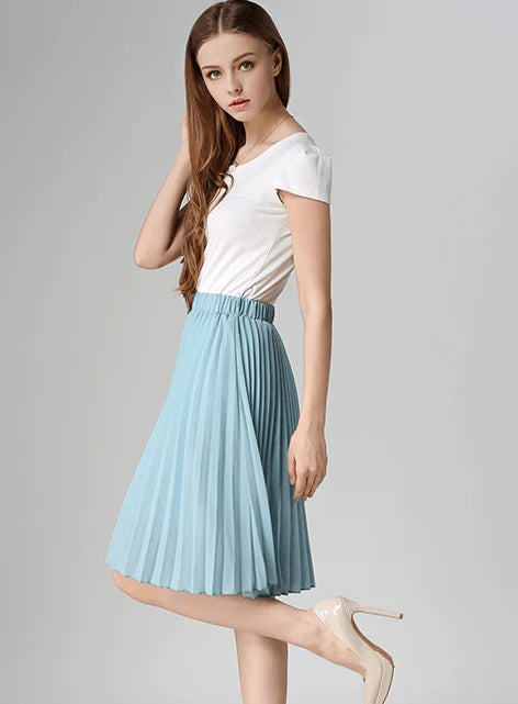 Women Chiffon Pleated Vintage High Waist Skirt - melvincucci