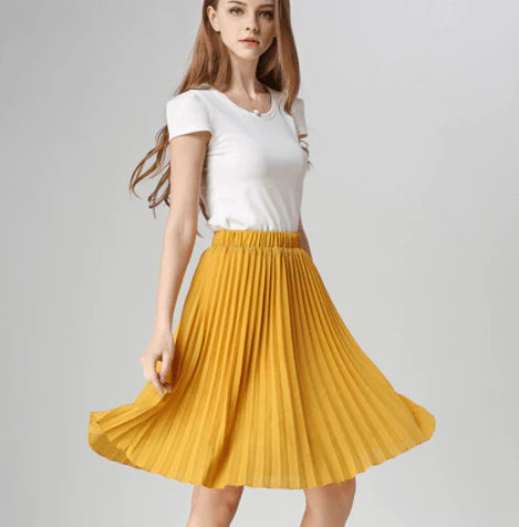 Women Chiffon Pleated Vintage High Waist Skirt - melvincucci