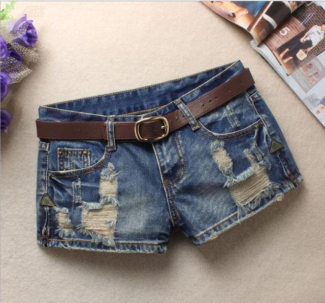 Women Denim Shorts Mini Rivet Holes Jeans Low Waist - melvincucci