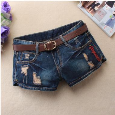 Women Denim Shorts Mini Rivet Holes Jeans Low Waist - melvincucci