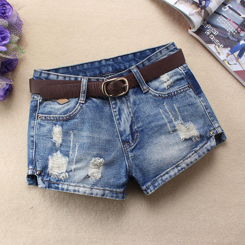 Women Denim Shorts Mini Rivet Holes Jeans Low Waist - melvincucci