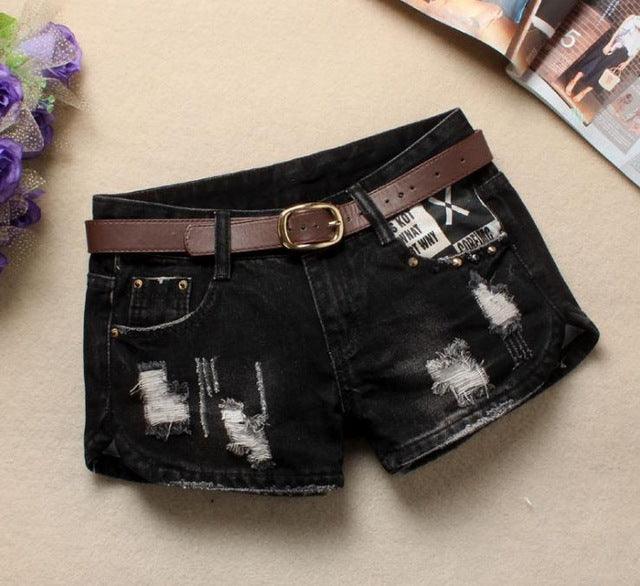 Women Denim Shorts Mini Rivet Holes Jeans Low Waist - melvincucci