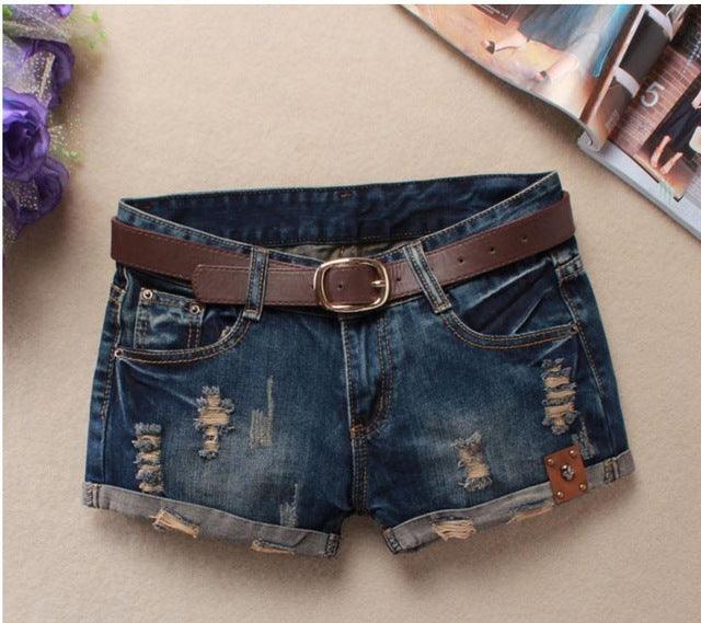 Women Denim Shorts Mini Rivet Holes Jeans Low Waist - melvincucci