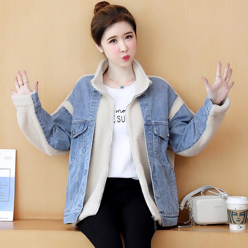 Women Denim Stitching Lamb Wool Coat Autumn And Winter - melvincucci